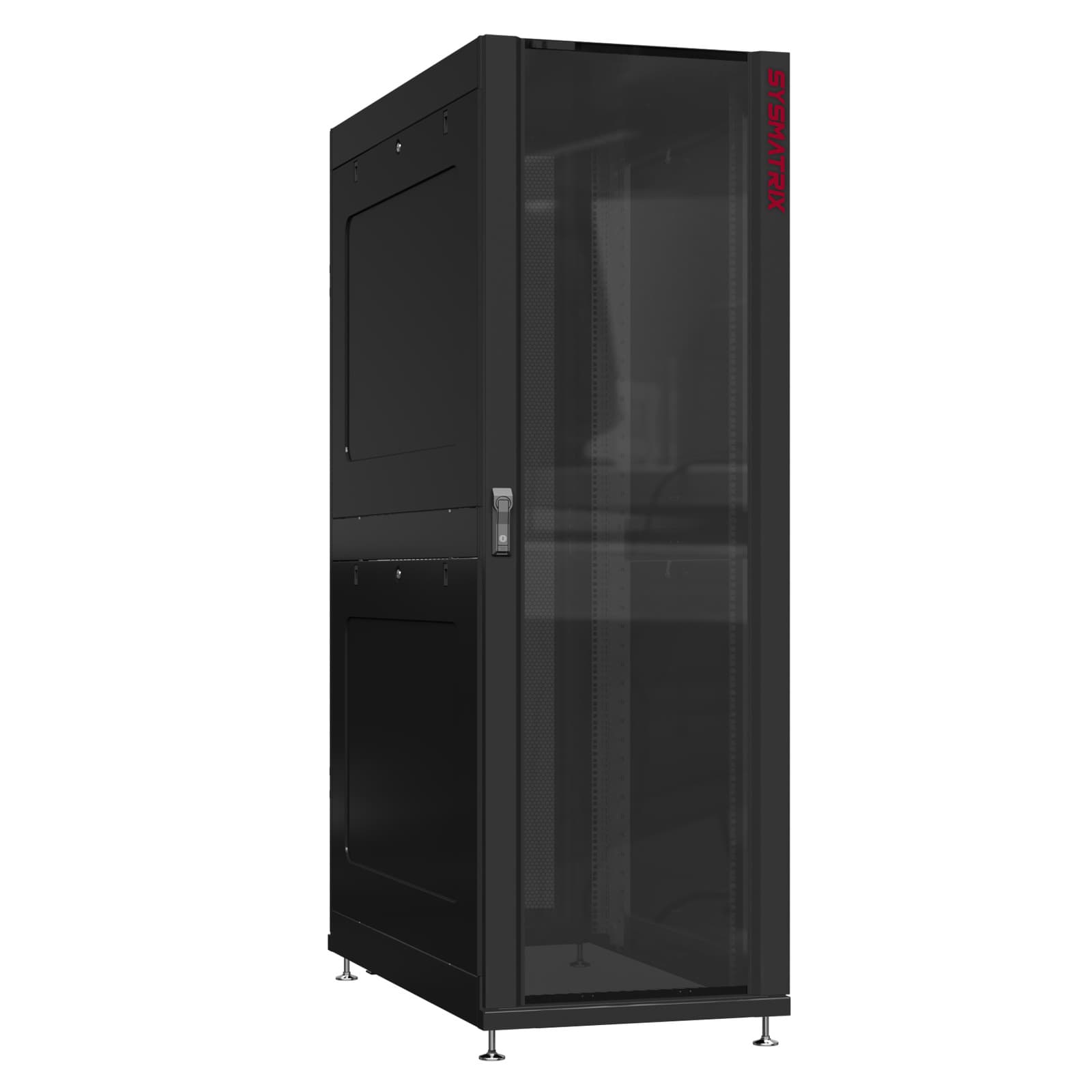 Шкаф серверный 42U 800х1200 передняя дверь: стекло IP41. задняя дверь: одностворчатая перфорированная IP20. боковые панели: глухой металл. цвет: черный RAL9005