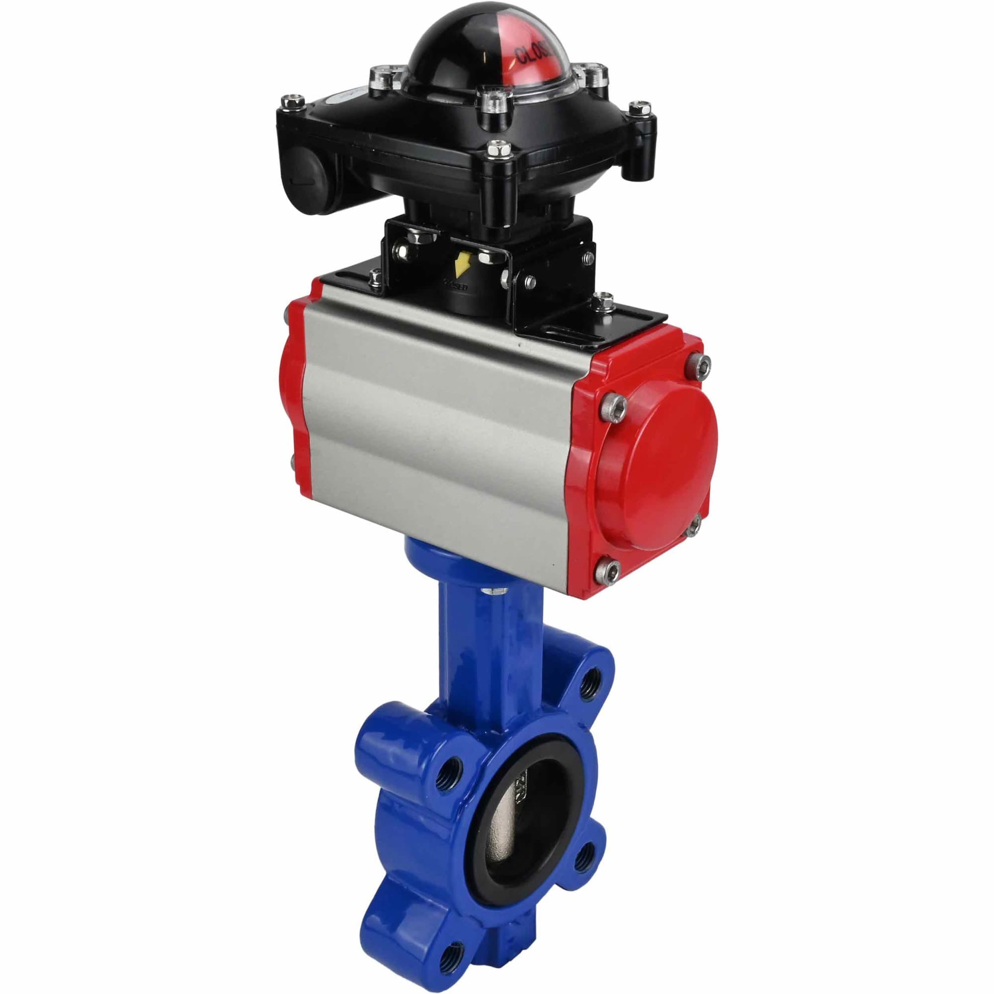 Затвор дисковый поворотный QT450-304-EPDM-2W-Fb-H Ду50 Ру16 корпус чугун QT450, диск нержавеющая сталь 304, уплотнение EPDM, с пневмоприводом SA-083 и БКВ LSB-210-02NM12-220/24