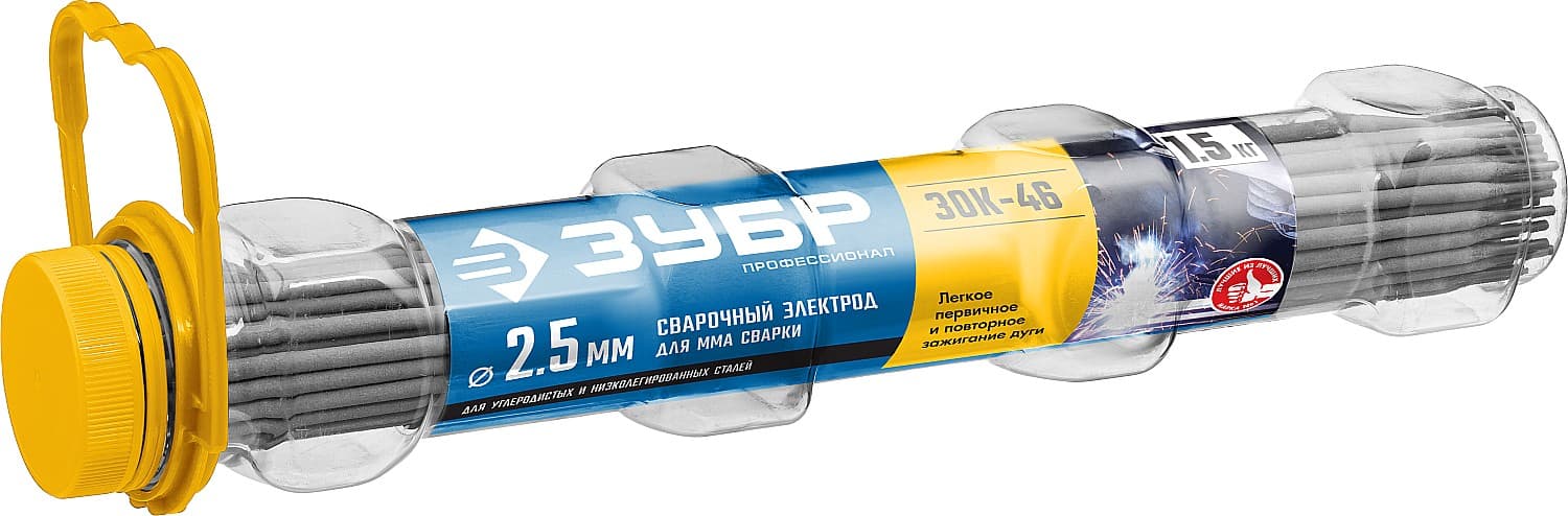Электроды ЗОК-46 рутил-целлюлозный, d 2.5x350 мм, 1,5 кг в ПВХ тубе, Профессионал.