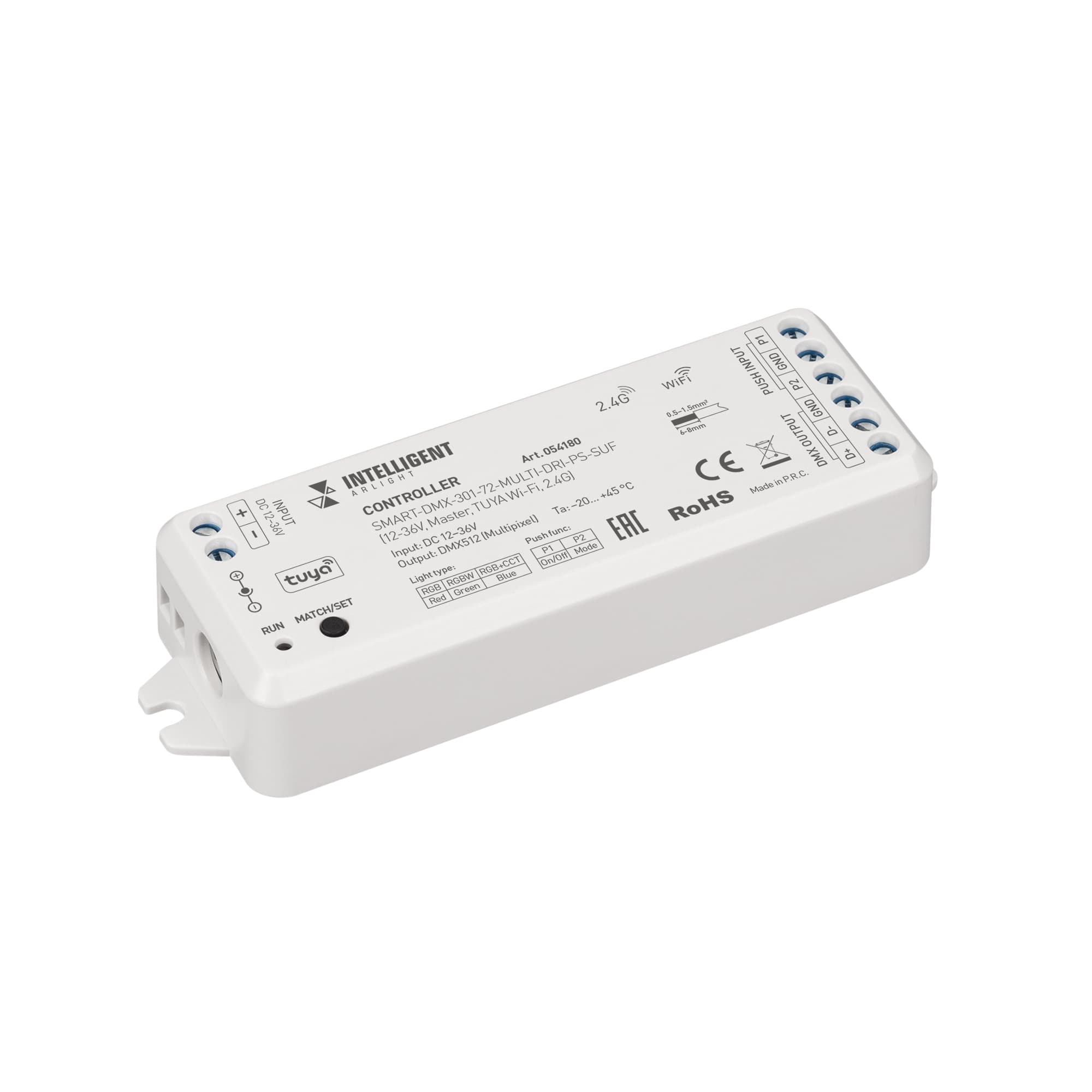 Контроллер INTELLIGENT ARLIGHT SMART-DMX-301-72-MULTI-DRI-PS-SUF 12-36V, Master, TUYA Wi-Fi, 2.4G, IP20, пластик, 5 лет