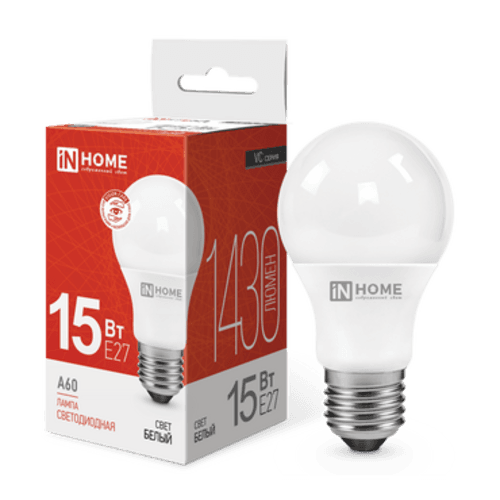 Лампа светодиодная LED-A60-VC 15Вт 230В Е27 4000К 1430Лм IN HOME