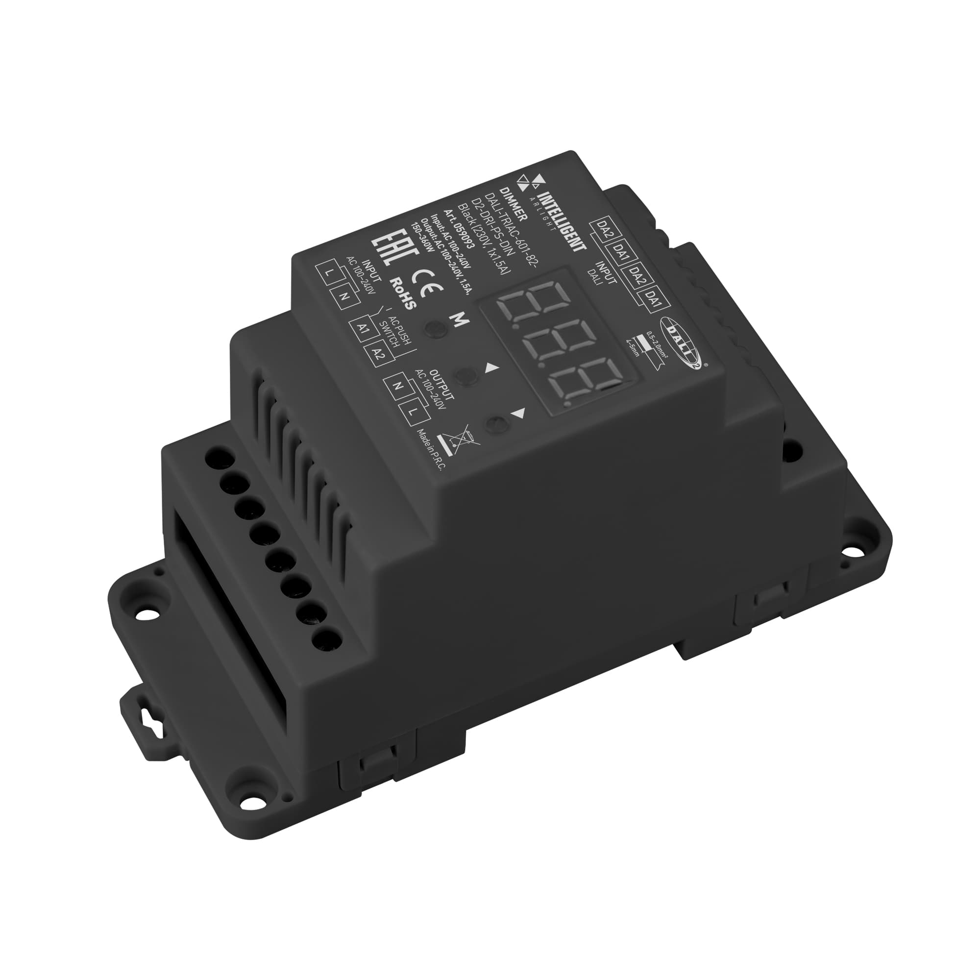 Диммер INTELLIGENT ARLIGHT DALI-TRIAC-601-82-D2-DRI-PS-DIN Black (230V, 1x1.5A) (ARL, IP20 Пластик, 5 лет)