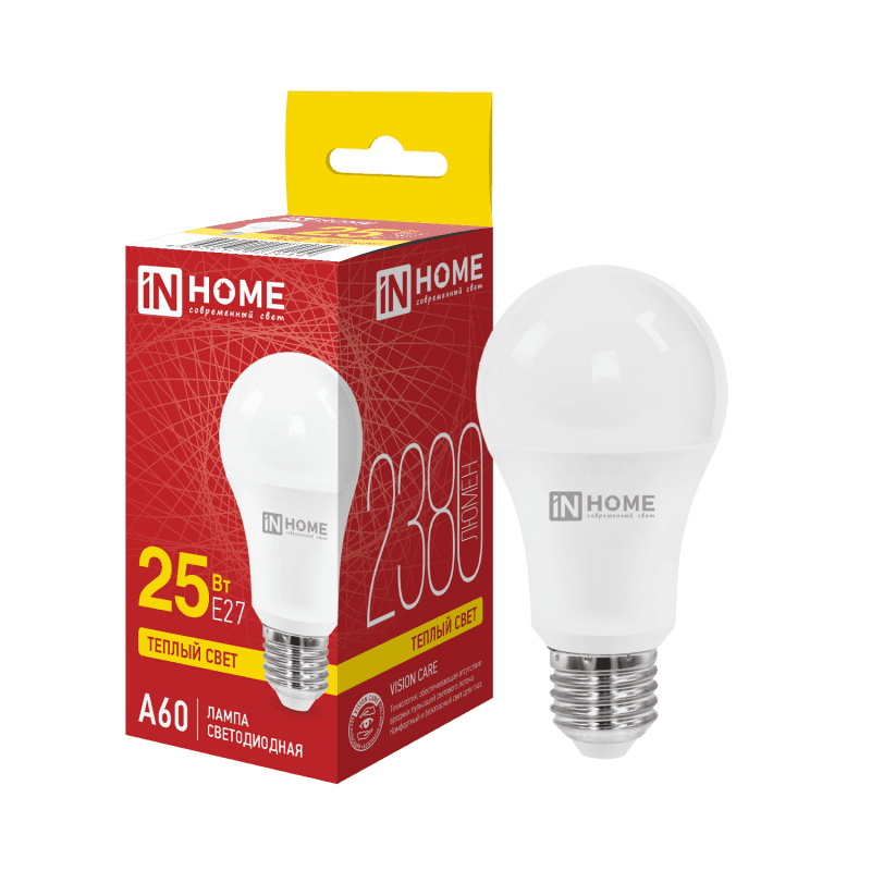 Лампа светодиодная LED-A60-VC 25Вт 230В Е27 3000К 2380Лм IN HOME