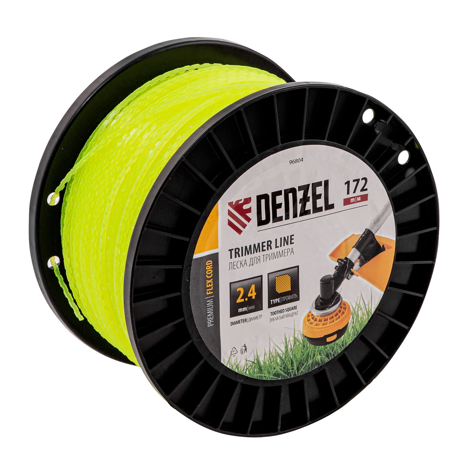Леска для триммера зубчатый квадрат, 2,4мм х 172м, на DIN катушке FLEX CORD