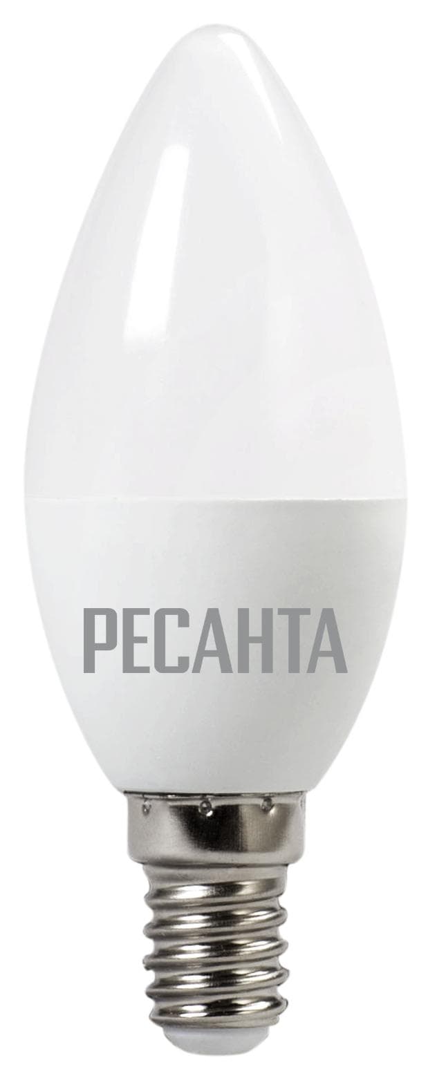 Лампа светодиодная LL-R-C37-6W-230-3K-E14 (свеча, 6Вт, тепл., Е14) Ресанта