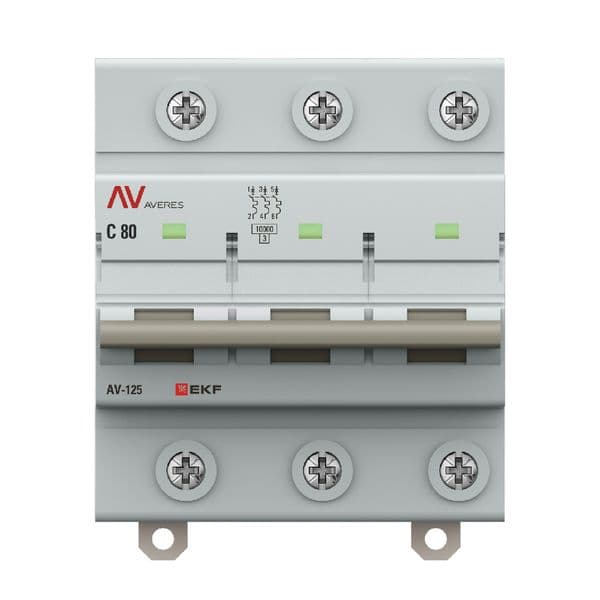 Выключатель автоматический AV-125 3P 80A (D) 10kA AVERES