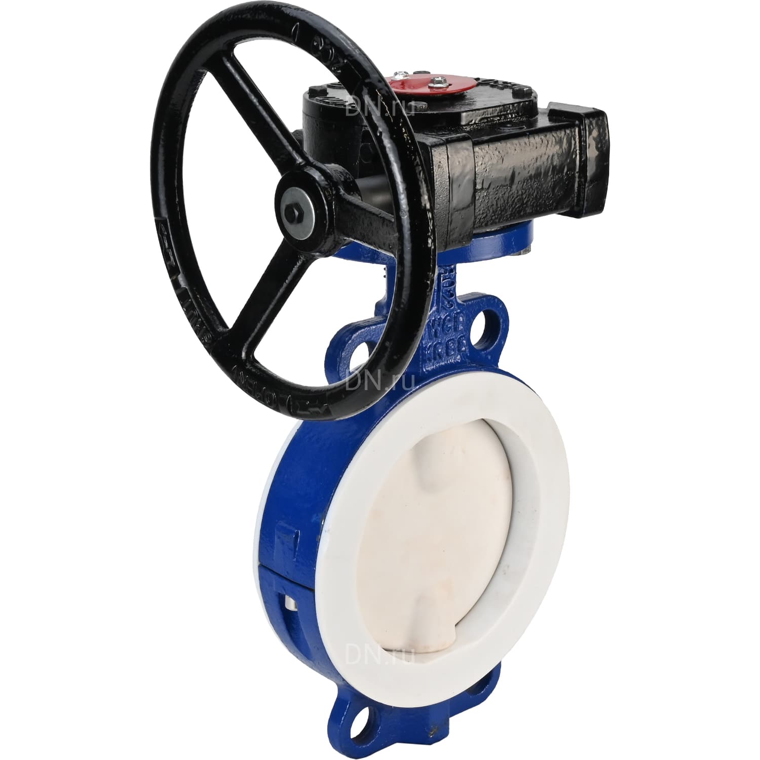 Затвор дисковый поворотный WCB-WCB-PTFE-PTFE-Fb-R Ду150 Ру16 корпус углеродистая сталь WCB, диск углеродистая сталь WCB, футерованный PTFE, уплотнение PTFE, с ISO-фланцем F10, квадрат 17х17, крутящий момент 148Нм, с редуктором