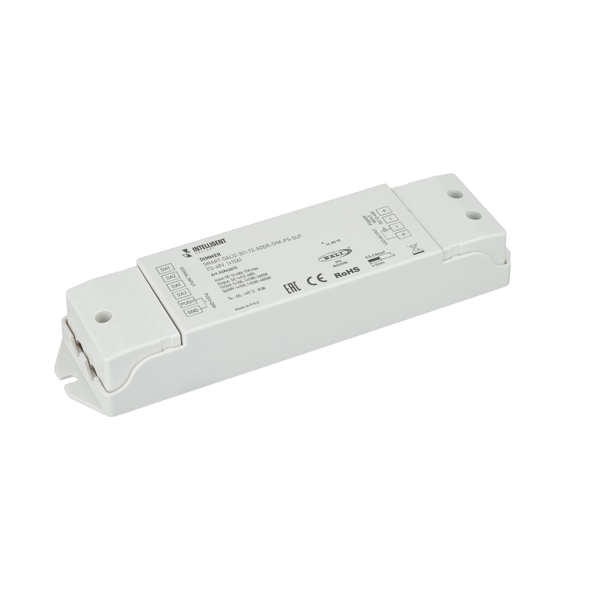 Диммер INTELLIGENT SMART-DALI2-301-72-ADDR-DIM-PS-SUF (12-48V, 1x15A) (IARL, IP20 Пластик, 5 лет)