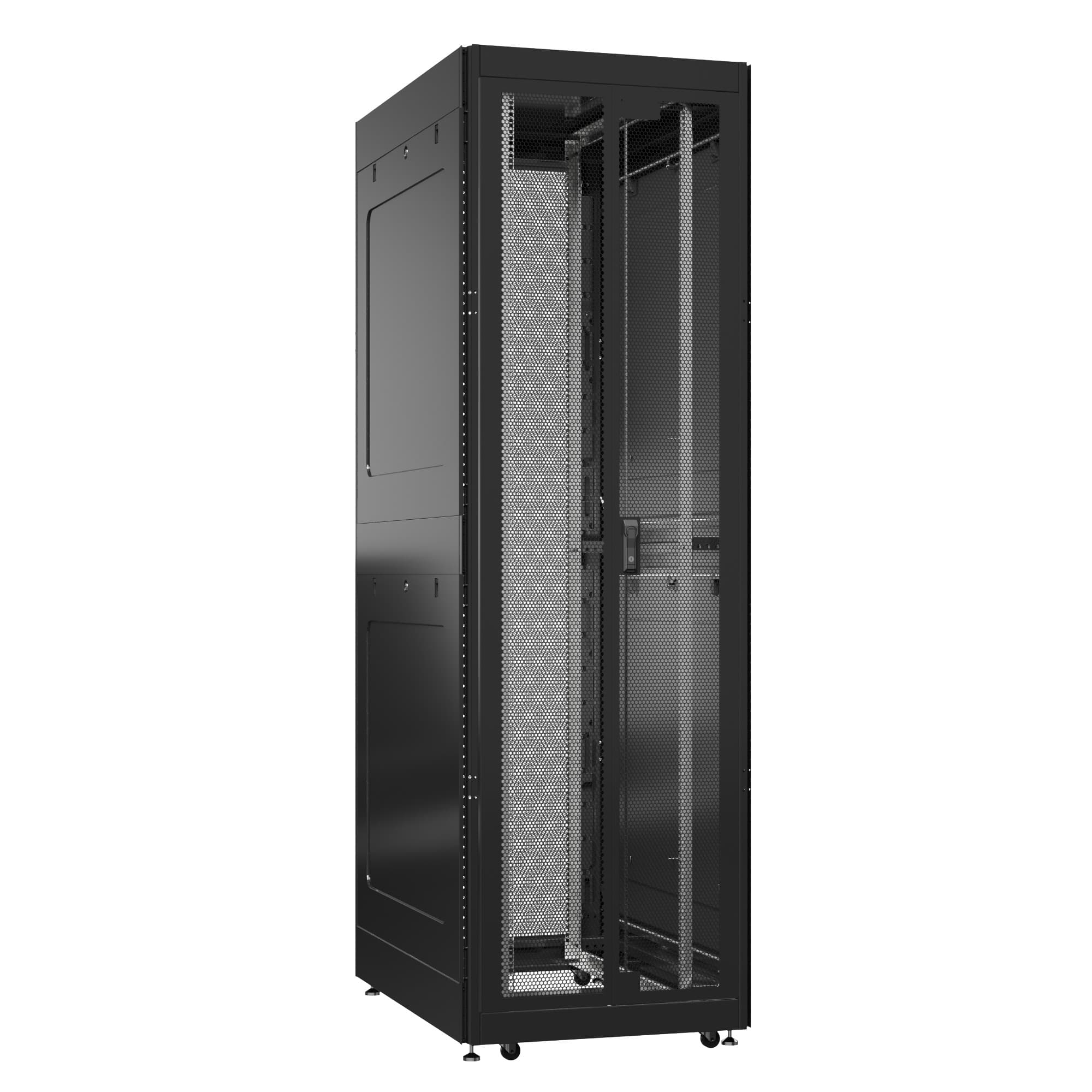 Шкаф серверный 52U 800х1000 передняя дверь: двустворчатая перфорированная IP20. задняя дверь: двустворчатая глухой металл IP51. боковые панели: глухой металл. цвет: черный RAL9005