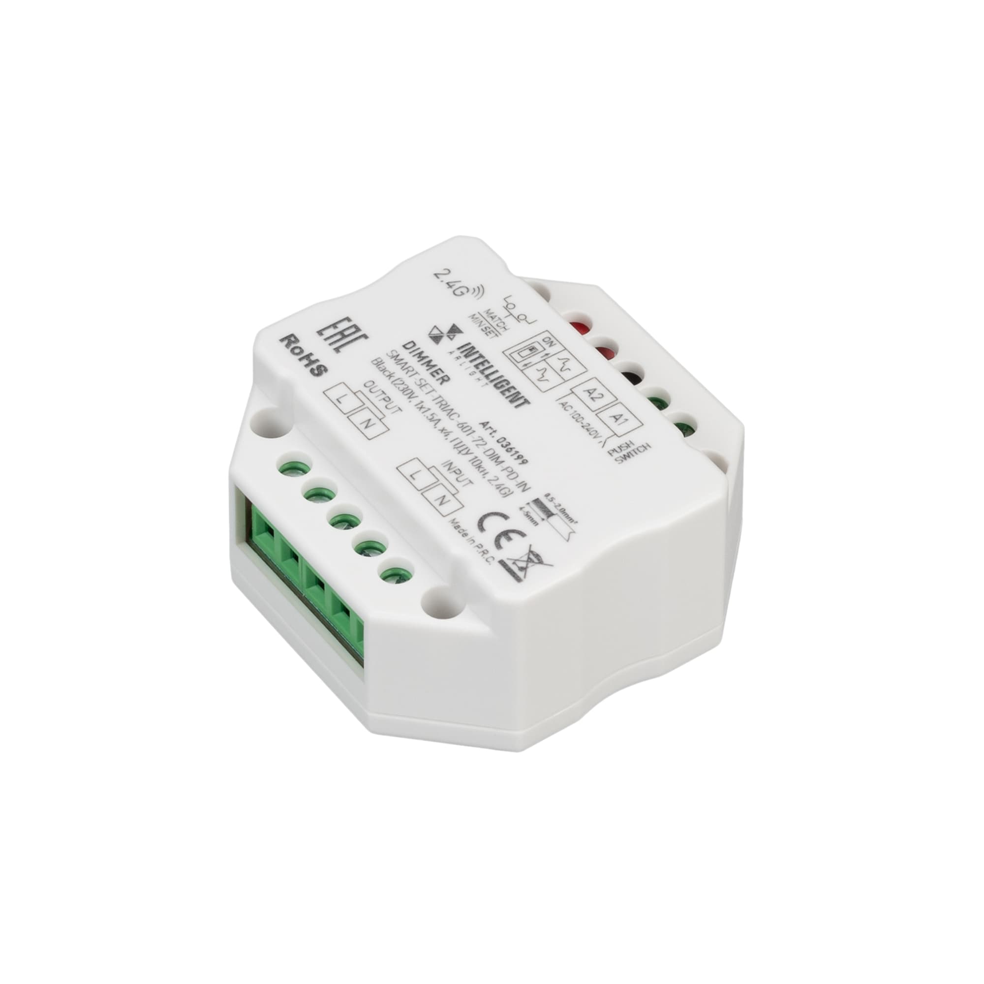 Диммер INTELLIGENT SMART-SET-TRIAC-601-72-DIM-PD-IN Black (230V, 1x1.5A, x4, ПДУ 10кн, 2.4G) (IARL, IP20 Пластик, 5 лет)