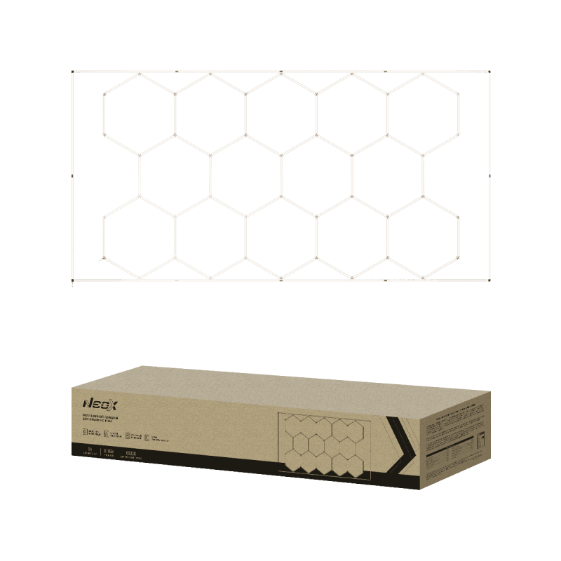 Светильник светодиодный ДБО-HEXAGON 14С-81065 810Вт 6500К 14сот с рамкой 0.5м шнур с вилкой 4835х2430мм NEOX