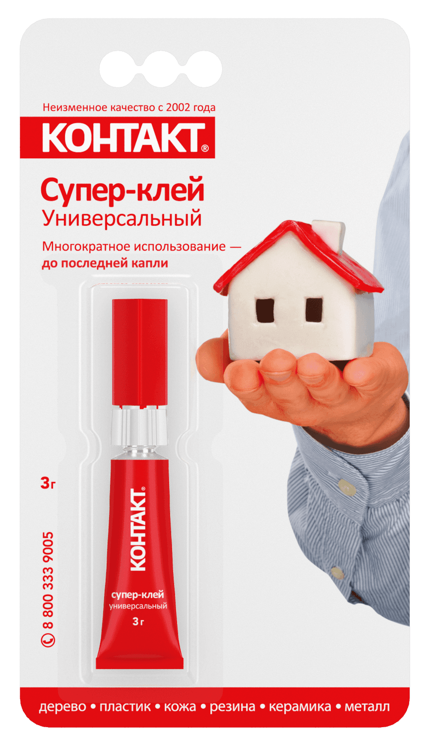 Супер-клей КОНТАКТ Универсальный, 3 г, бл., шоу-бокс, арт. КМ 120 - Б03