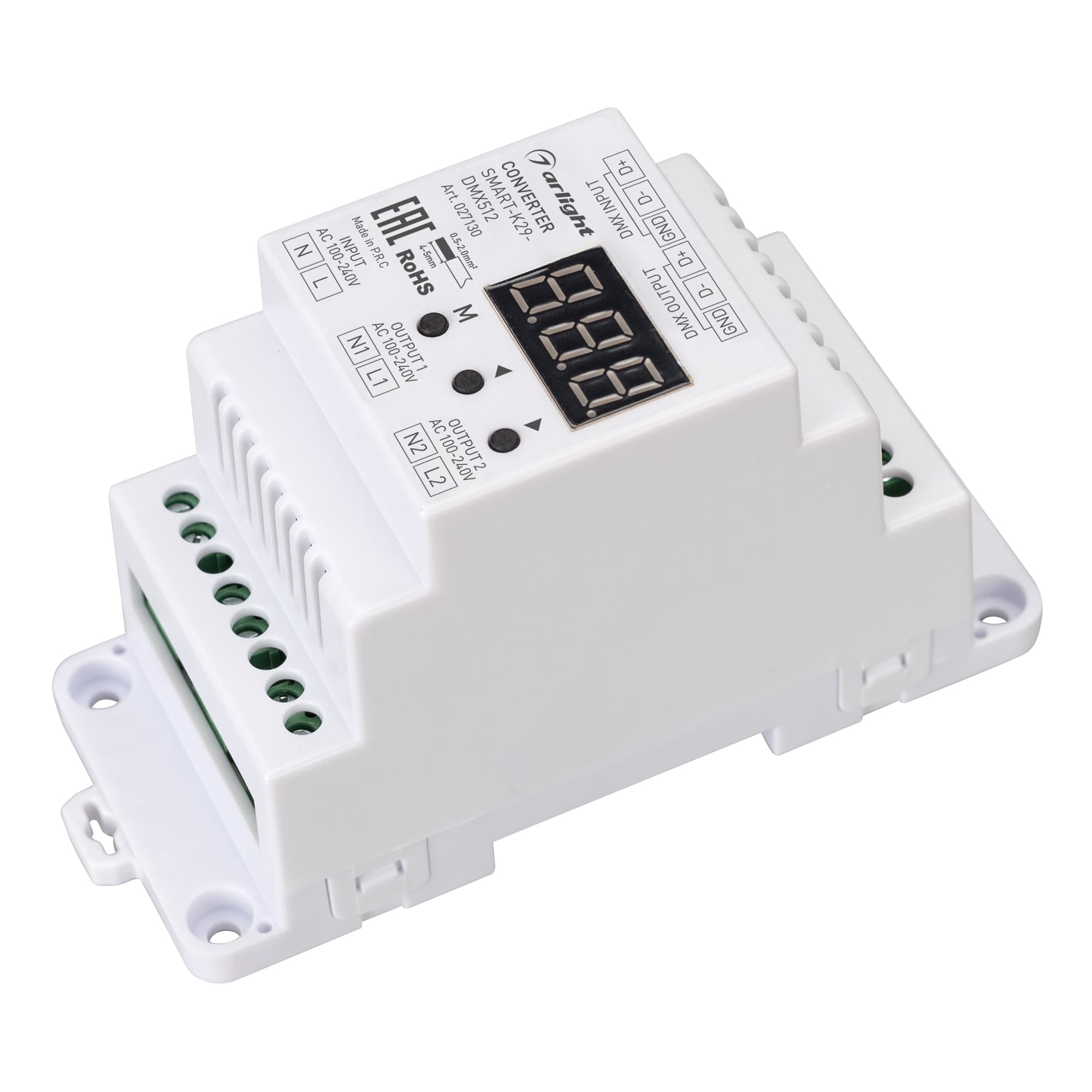 Конвертер SMART-K29-DMX512 230V, 2x1.2A, TRIAC, DIN ARL, пластик