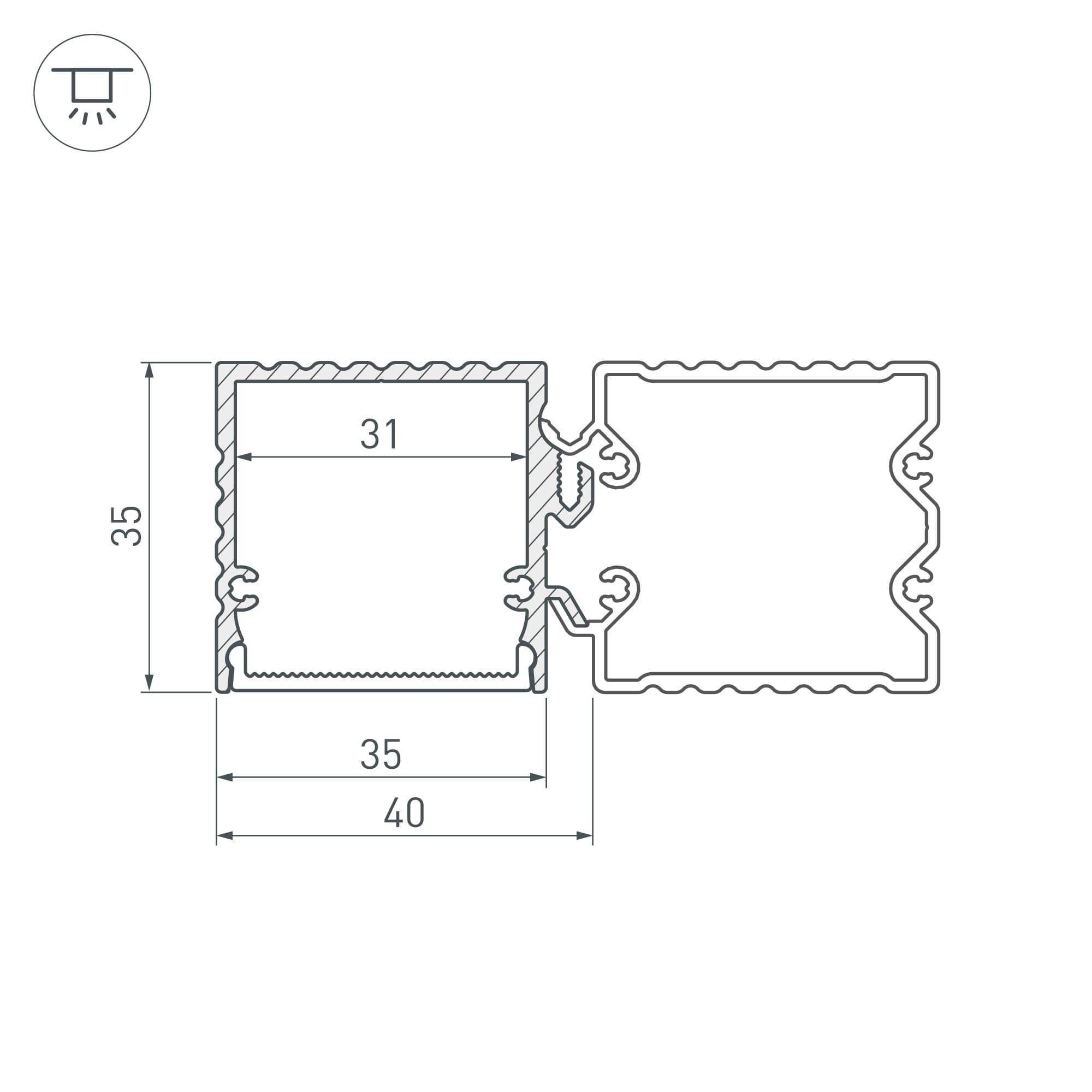 Профиль с экраном ALU-BASE-PW35S-2000 ANOD+FROST AG (металл)