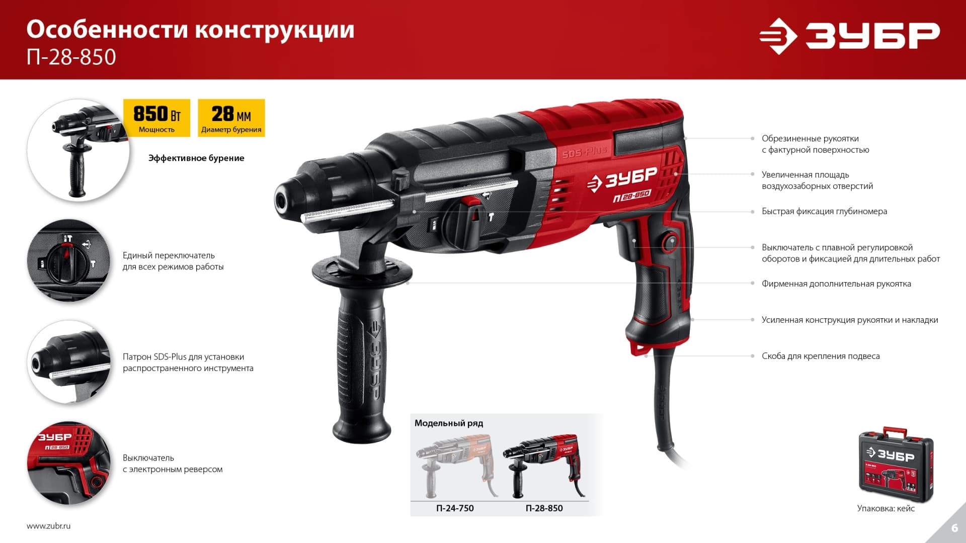 Перфоратор SDS Plus, 28 мм, 850 Вт