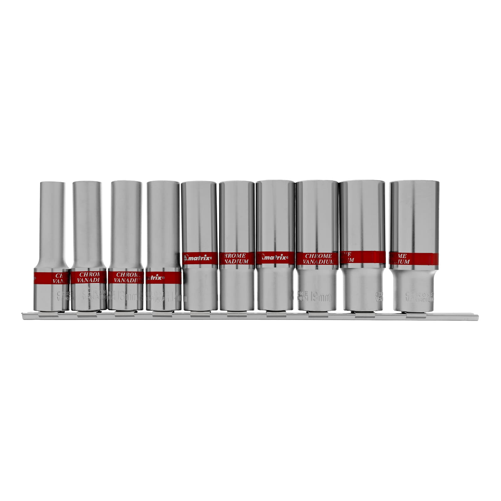 Набор удлиненных торцевых головок 1/2', 6 гранные, CrV, 10-22мм, 10 штук