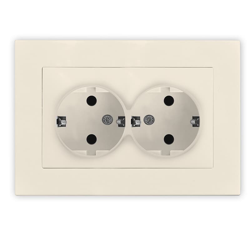 Розетка двухместная UNIVersal серия Афина с/з, с/у, 16А, 220В, слоновая кость (ivory) (еврослот), механизм