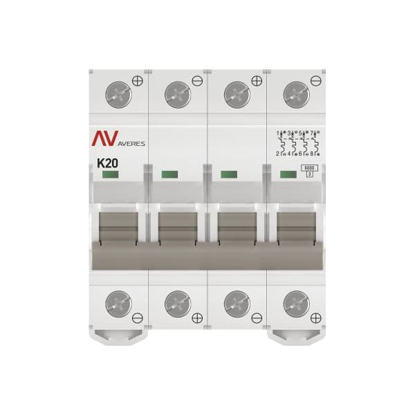 Выключатель автоматический AV-6 DC 4P 20A (K) 6kA AVERES