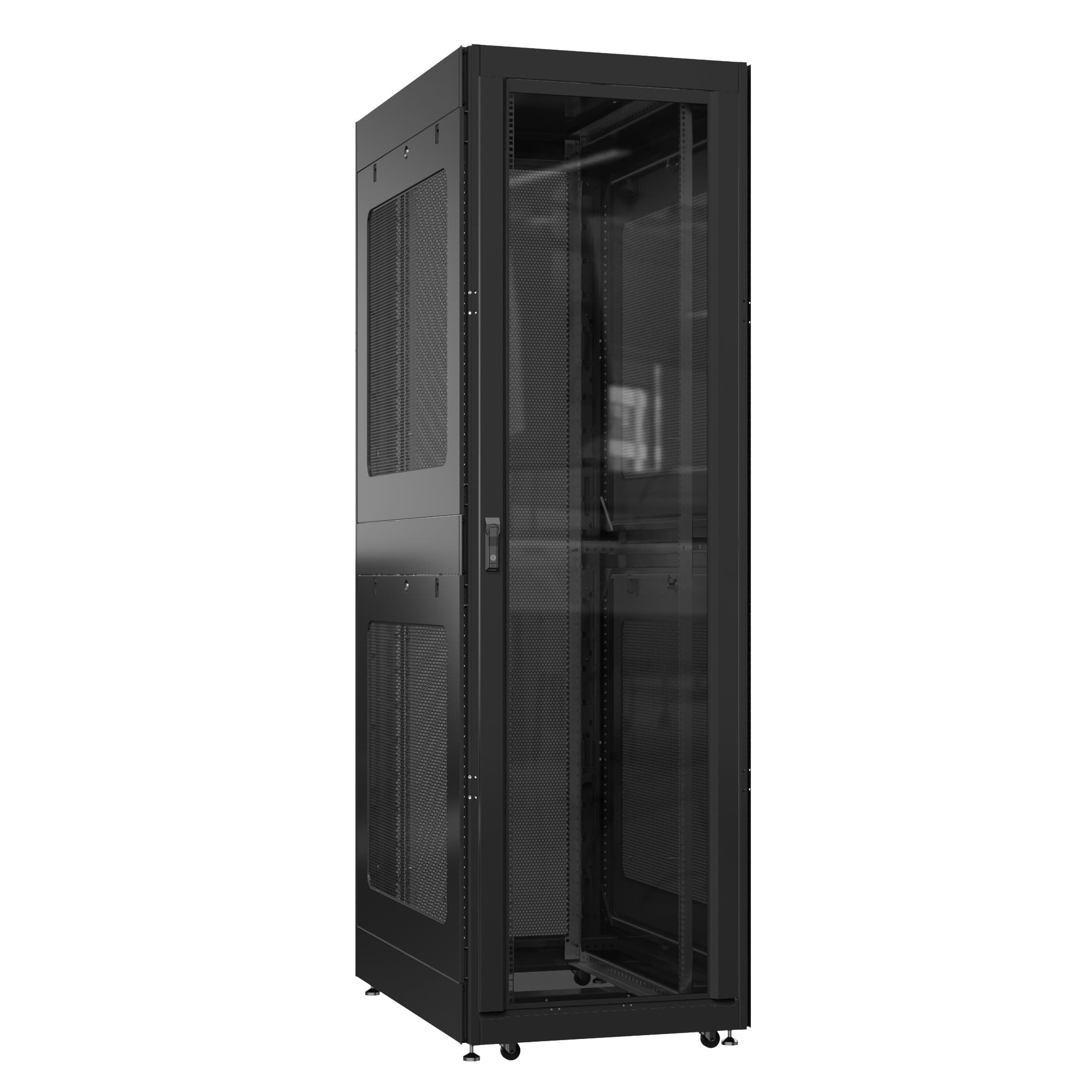Шкаф серверный 42U 800х1200 передняя дверь: стекло IP41. задняя дверь: двустворчатая глухой металл IP51. боковые панели: перфорированные. цвет: черный RAL9005