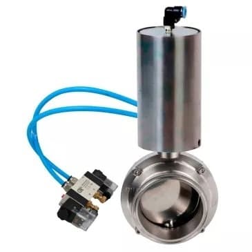 Затвор дисковый поворотный кламповый 304-304-Sil-2W-C-H Ду40 Ру10 корпус пищевая нержавеющая сталь 304, уплотнение – Silicon, с пневмоприводом DA-052 и пневмораспределителем PND2-S1EM-52-1NC-J08-220VAC
