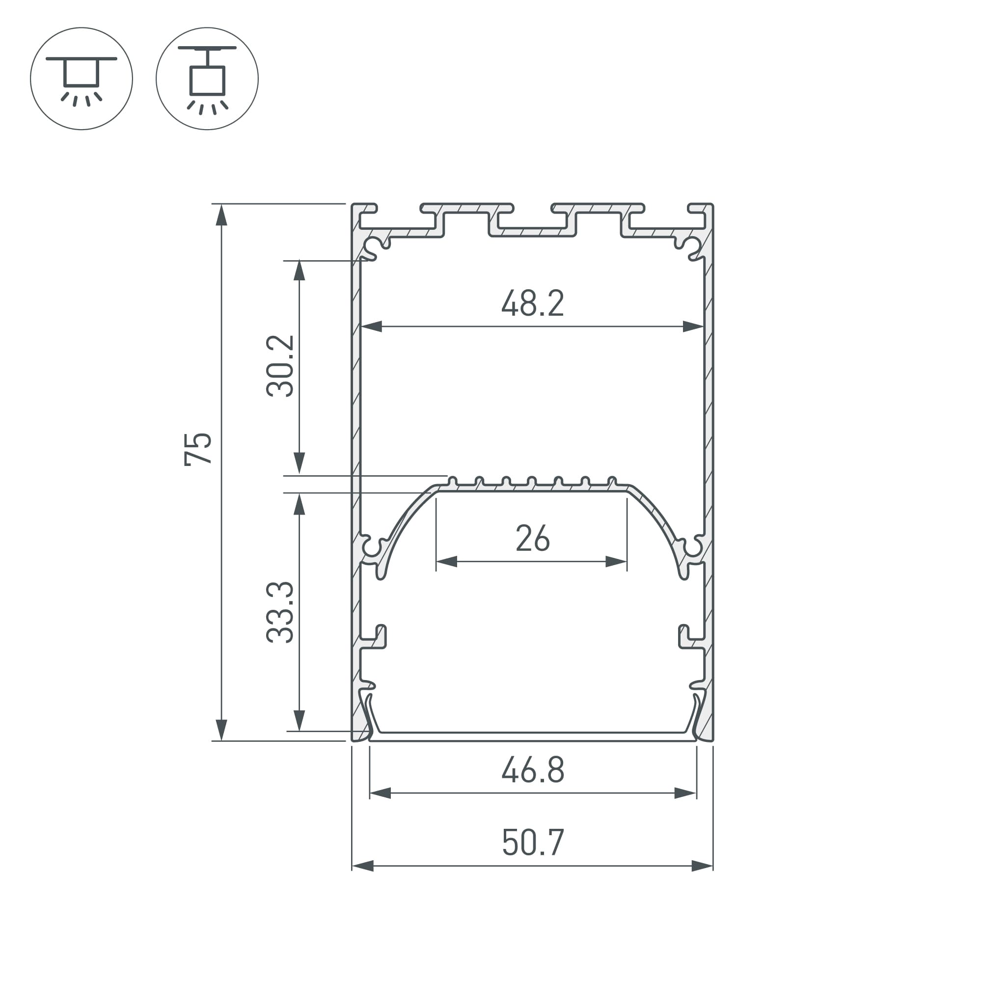Профиль LINE-S-5075-3000 BLACK (Алюминий)