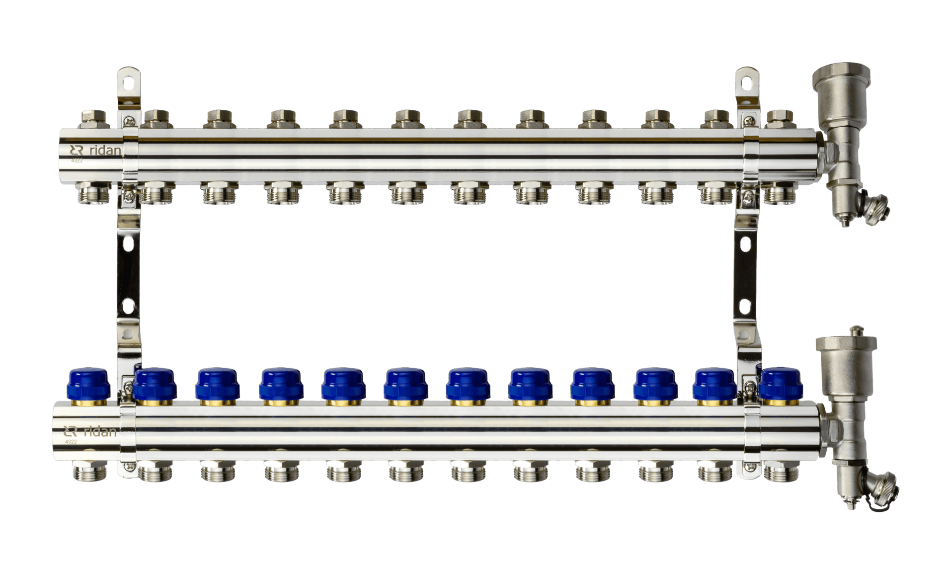 Коллекторная группа FHF-12R set 12 контуров 1'x3/4' c воздухоотводчиками и кронштейнами