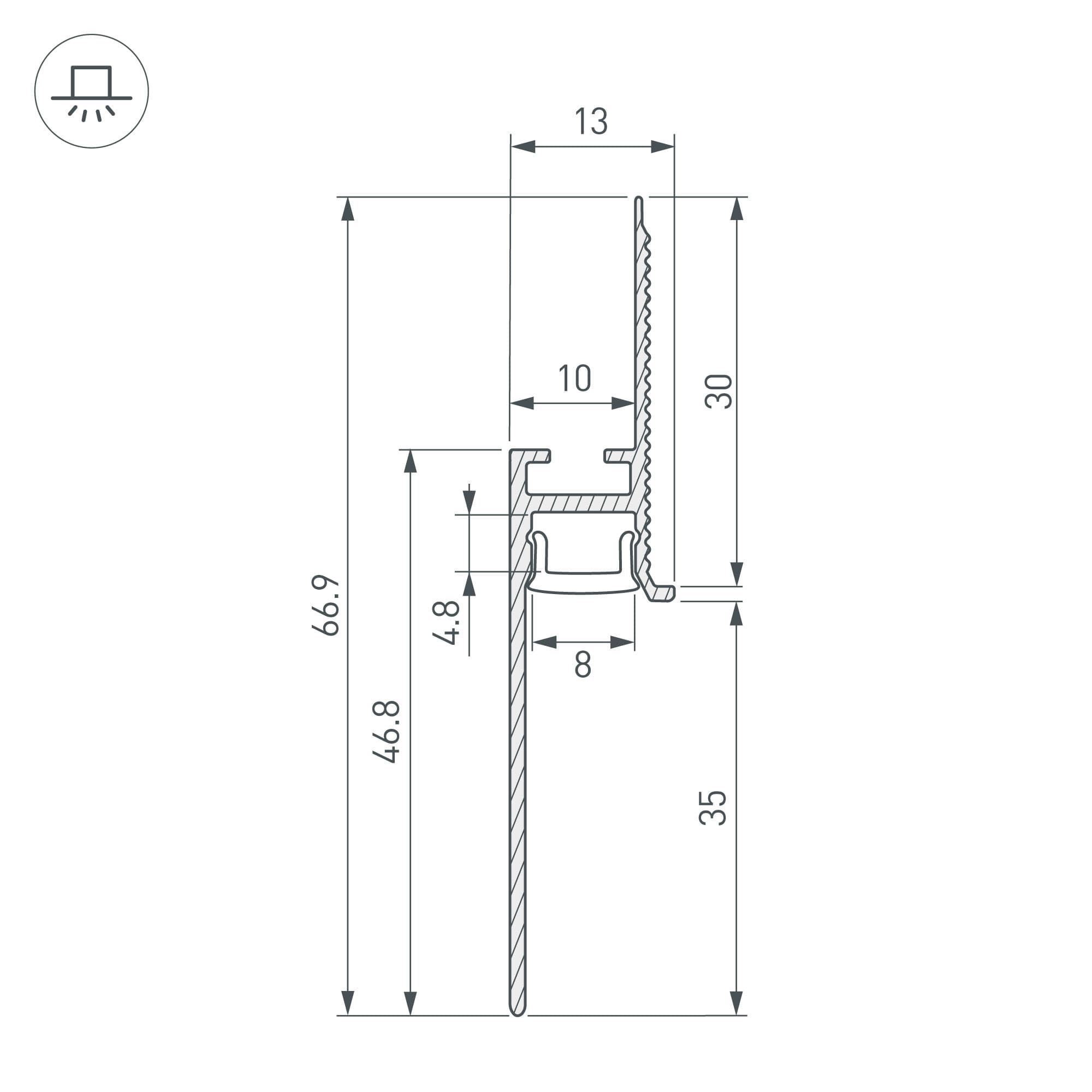 Профиль PLINTUS-FANTOM-BENT-H35-SIDE-2000 WHITE (Алюминий)