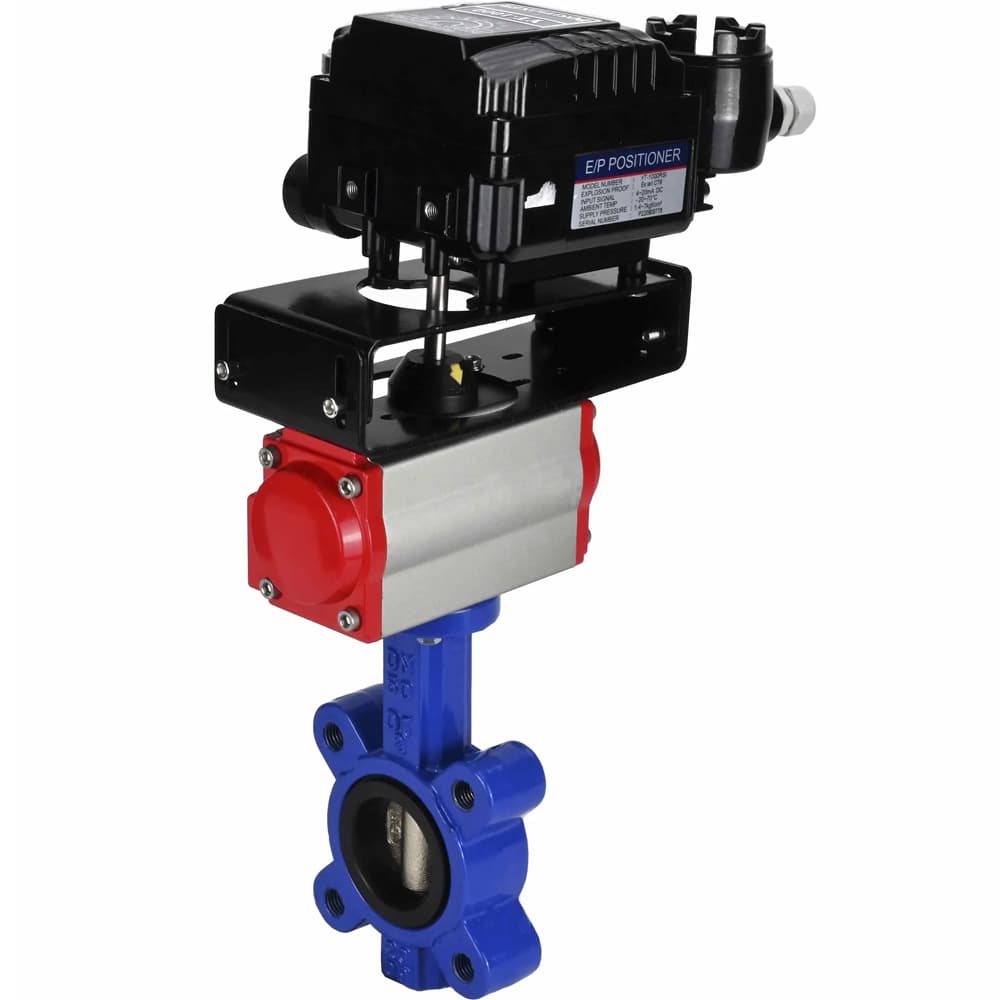 Затвор дисковый поворотный QT450-QT450-NBR-2W-Fb-H Ду50 Ру16 корпус чугун QT450, диск чугун QT450, уплотнение NBR, с пневмоприводом SA-083 и позиционером EPRP1-NU-Fb-08 с обратной связью