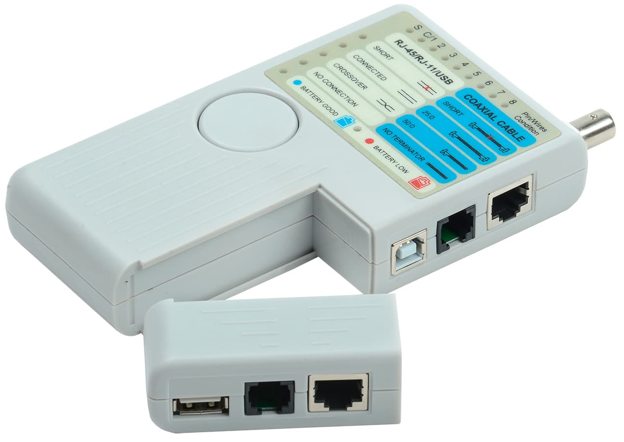 Тестер для витой пары 4в1 RJ45/RJ11/BNC/USB с элементом питания
