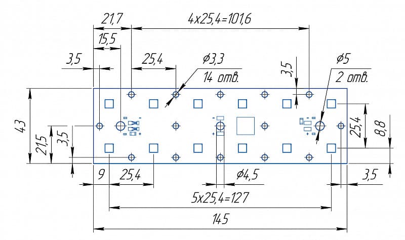 Модуль светодиодный MODULE 145x43 AL1.5 2x6 Refond 5050 CRI70 4000K SMD2x2