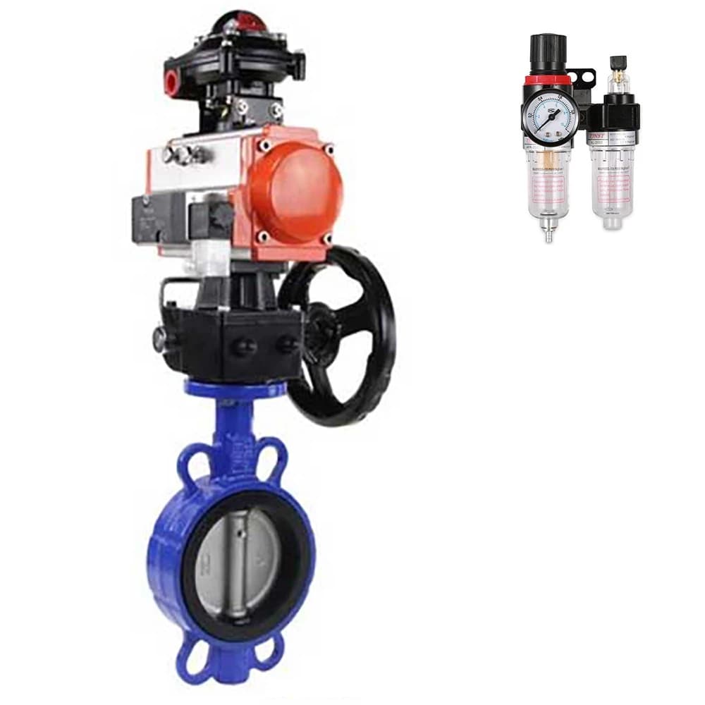 Затвор дисковый GGG50-GGG40-EPDM Ду40 Ру16, корпус чугун GGG50, диск чугун GGG40, уплотнение EPDM, пневмопривод DA-052, пневмораспределитель PND1-S2EM-52-2-T08-220VAC, БКВ LSB-410-02ExM12-250, ручной дублёр HDM-1, БПВ APU1-10-40-V08