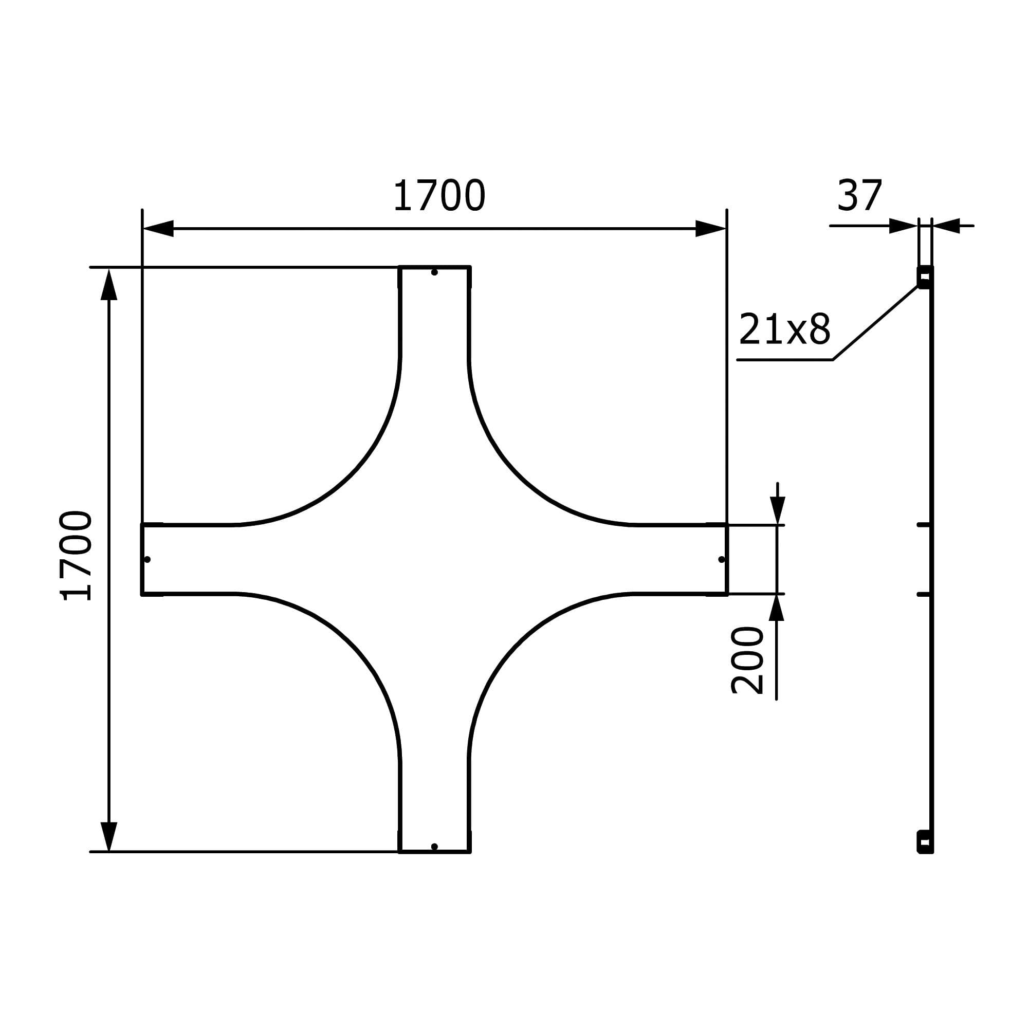 Крышка на X-ответвитель 200 R=660мм