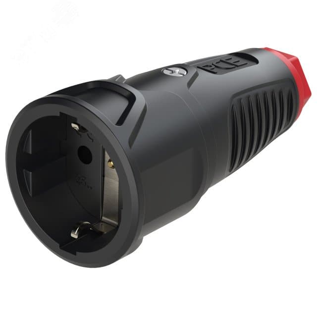 Розетка каб 16A/250V/2P+E/IP20 корпус черный, маркер красный