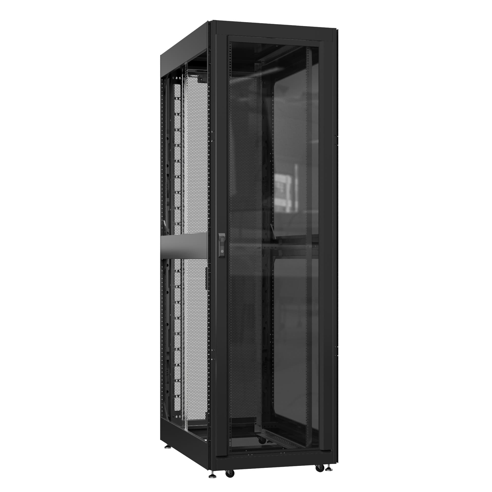 Шкаф серверный 52U 800х1200 передняя дверь: стекло IP41. задняя дверь: двустворчатая перфорированная IP20. боковые панели: без. цвет: черный RAL9005 