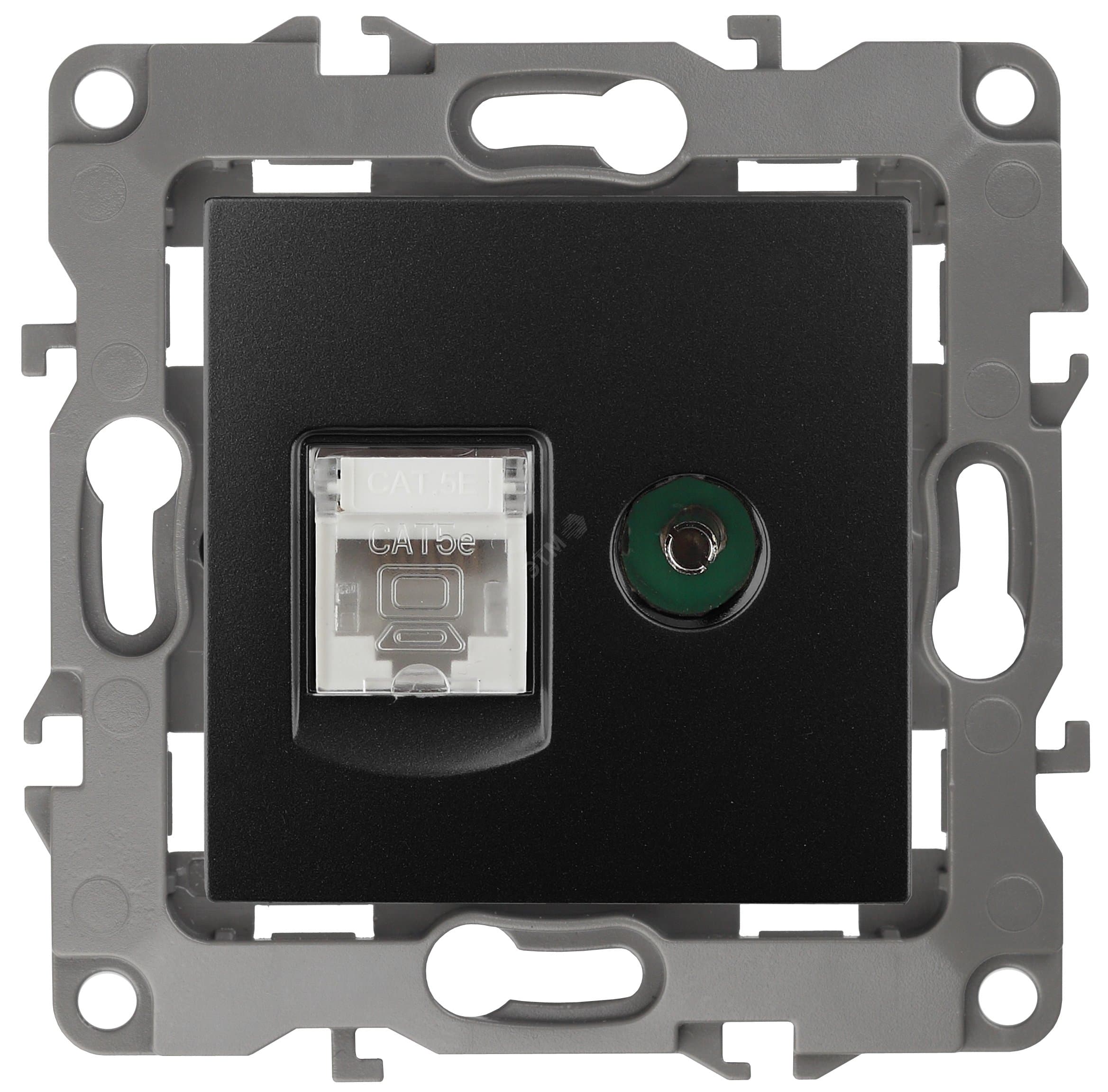 Розетка комбинированная RJ45+TV, Эра12, антрацит, 12-3110-05