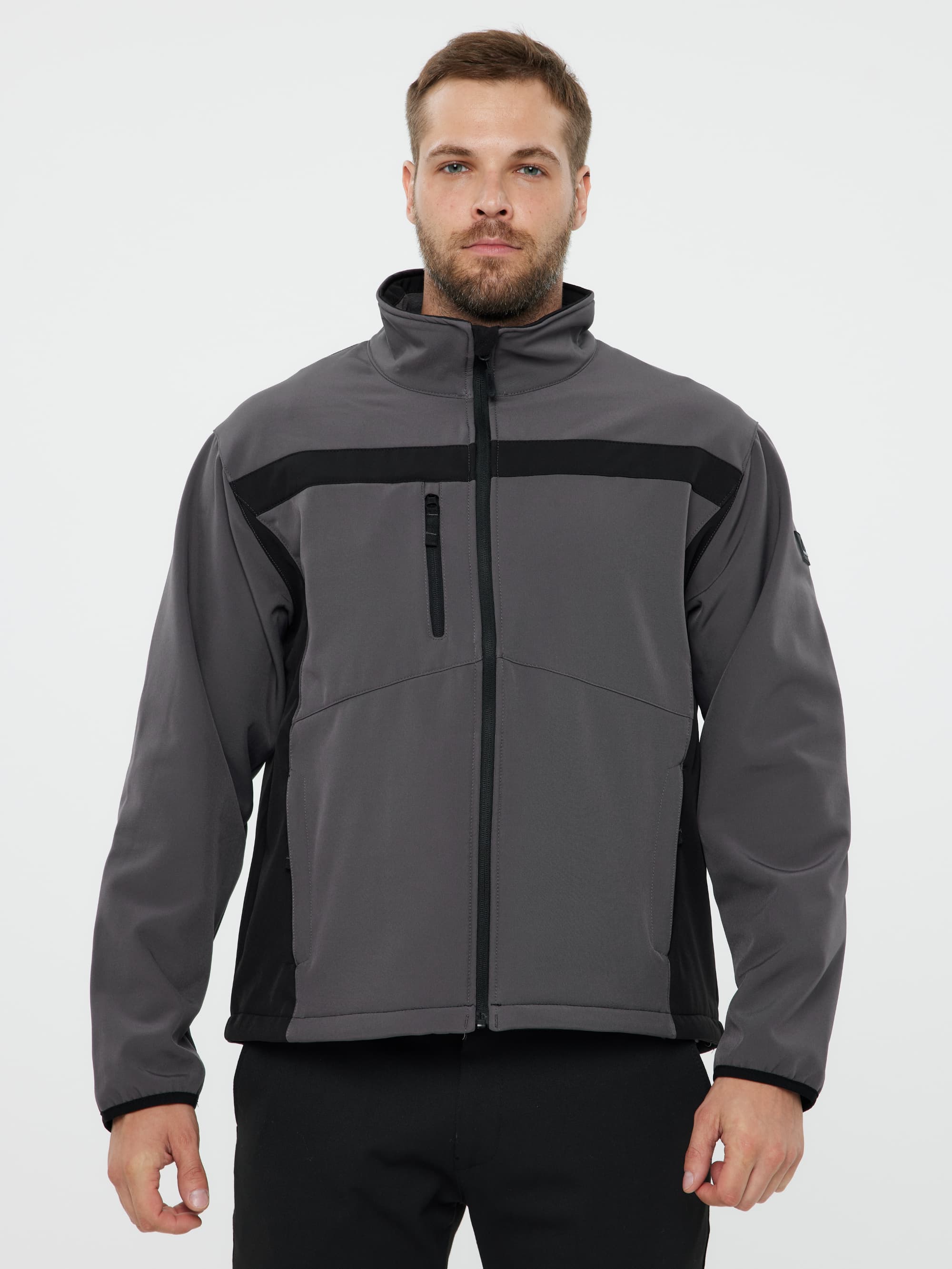 Куртка демисезонная LULEA2 из материала Softshell, серо-чёрная, размер L