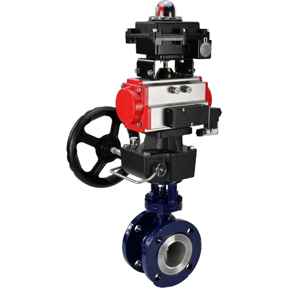 Затвор дисковый с тройным эксцентриситетом WCB-304-M-F-ISO Ду50 Ру25 фланцевый сталь WCB диск нержавеющая сталь 304 METAL, пневмопривод DA-083, пневмораспределитель PND2-S1EM-52-1NC-J08-24VDC БКВ LSB-410-02ExM12-250, ручной дублёр HDM-2