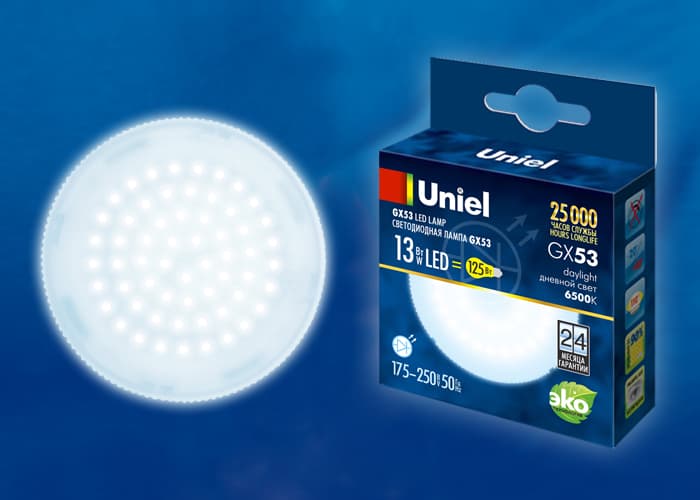 Лампа светодиодная матовая LED-GX53-13W-6500K-GX53-FR PLZ01WH Дневной свет 6500K Картон