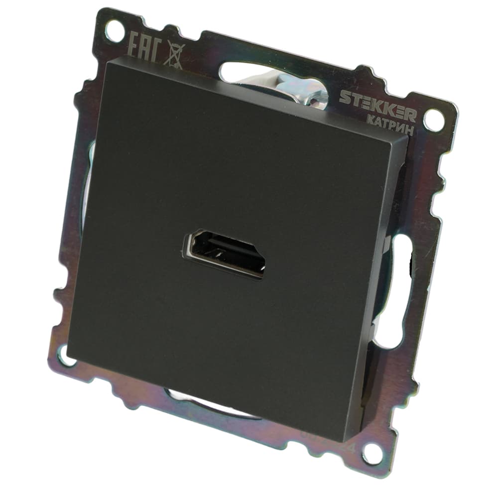 Розетка HDMI 2.1 Type A (механизм) серия Катрин графит STEKKER