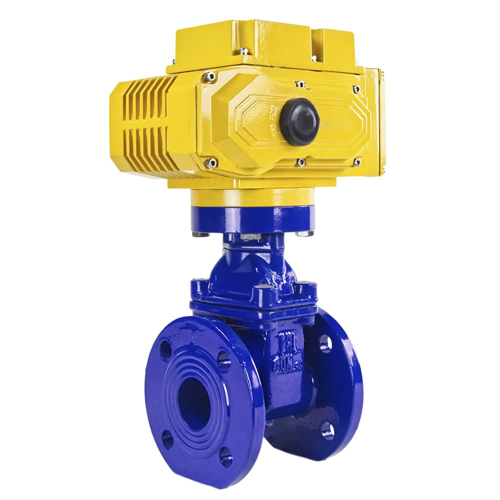 Задвижка клиновая 30ч939р с обрезиненным клином синяя GGG50-EPDM-F4-BLUE Ду50 Ру16 110-120 град. с электроприводом M100-380, 380 В