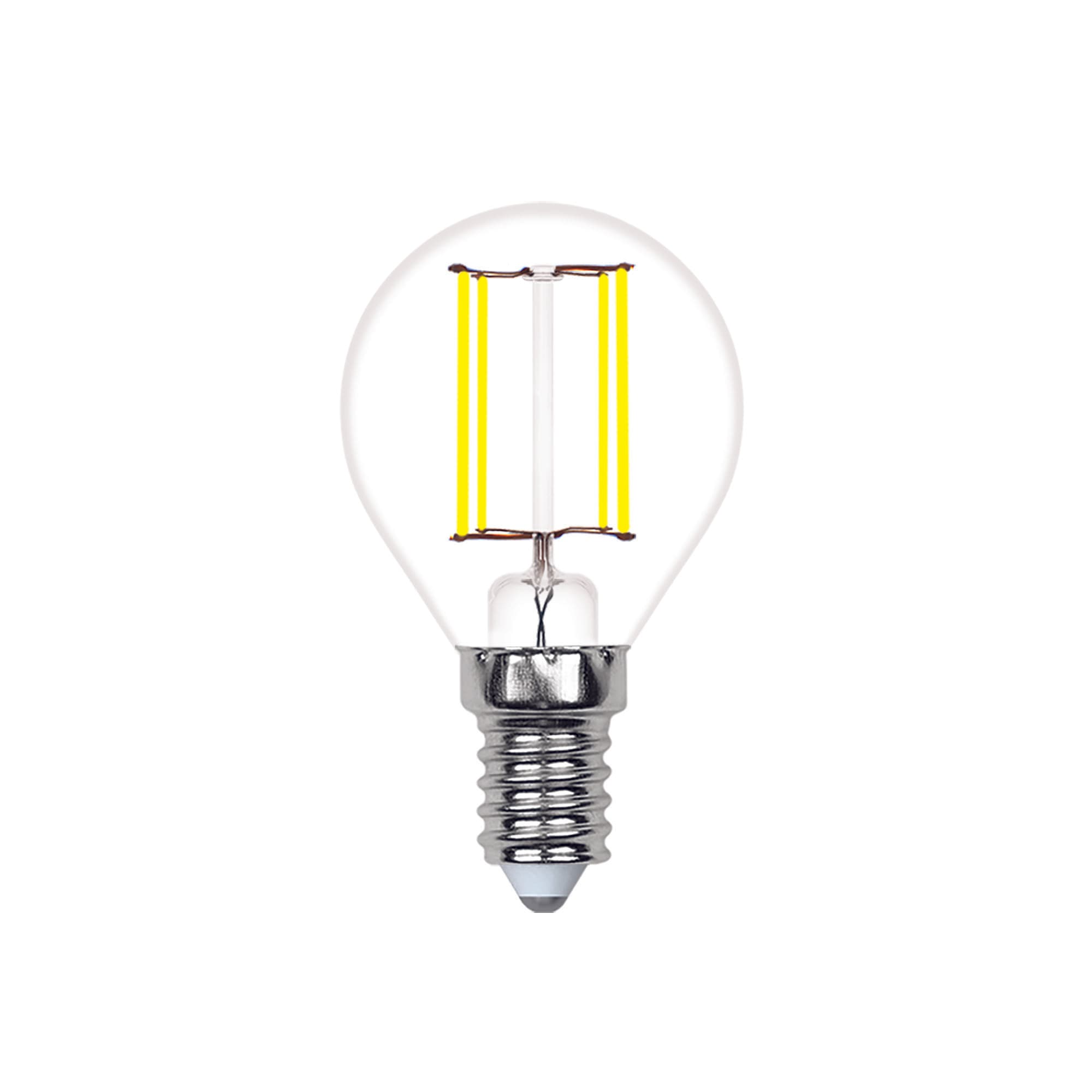 Лампа светодиодная, LED-G45-4W/4000K/E14/CL/SLF форма шар, прозрачная, (4000K)
