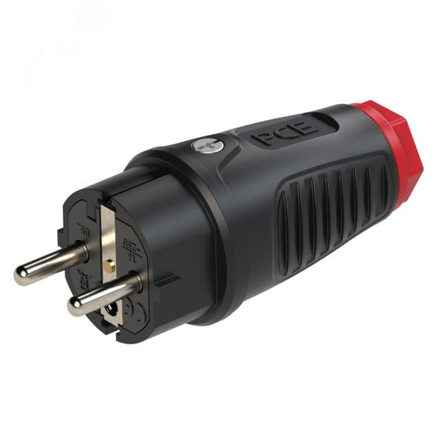 Вилка каб 16А/250V/2P+E/IP54 корпус черный, маркер красный