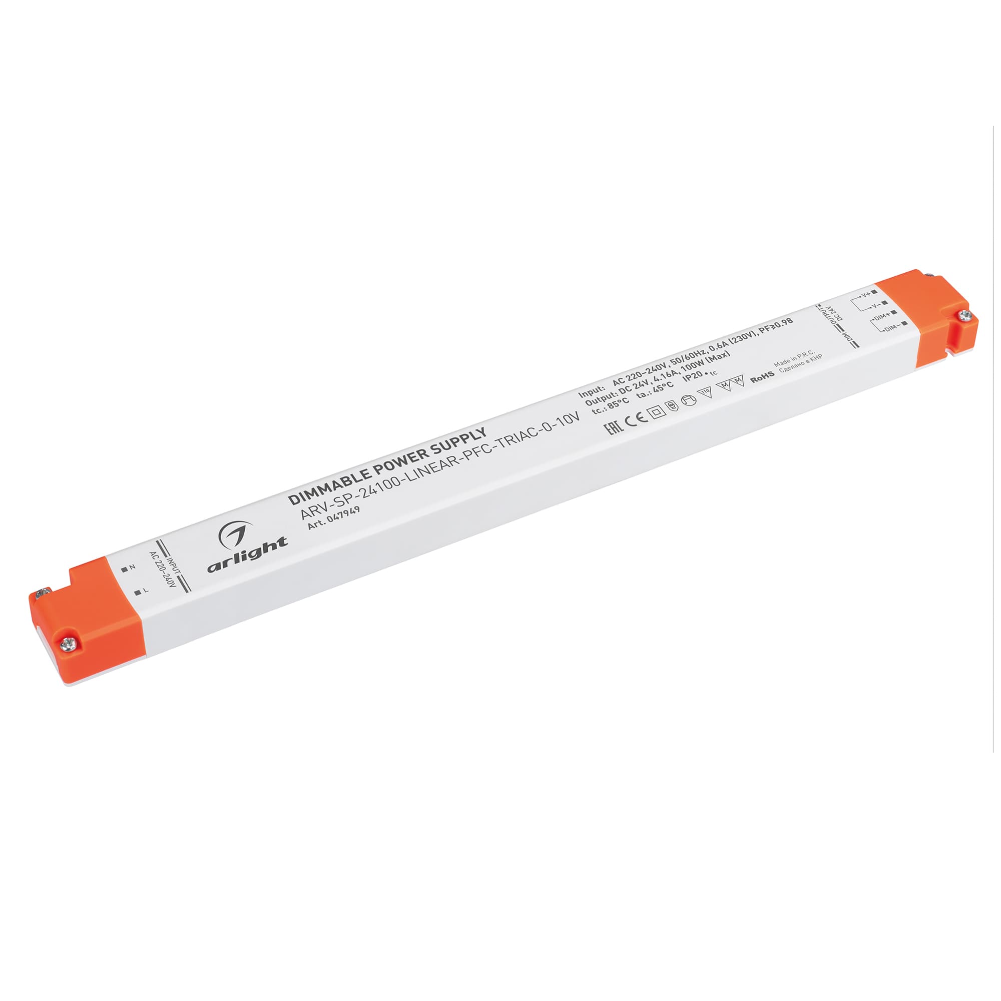 Блок питания ARV-SP-24100-LINEAR-PFC-TRIAC-0-10V (24V, 4.16A, 100W) (IP20 Пластик, 5 лет)