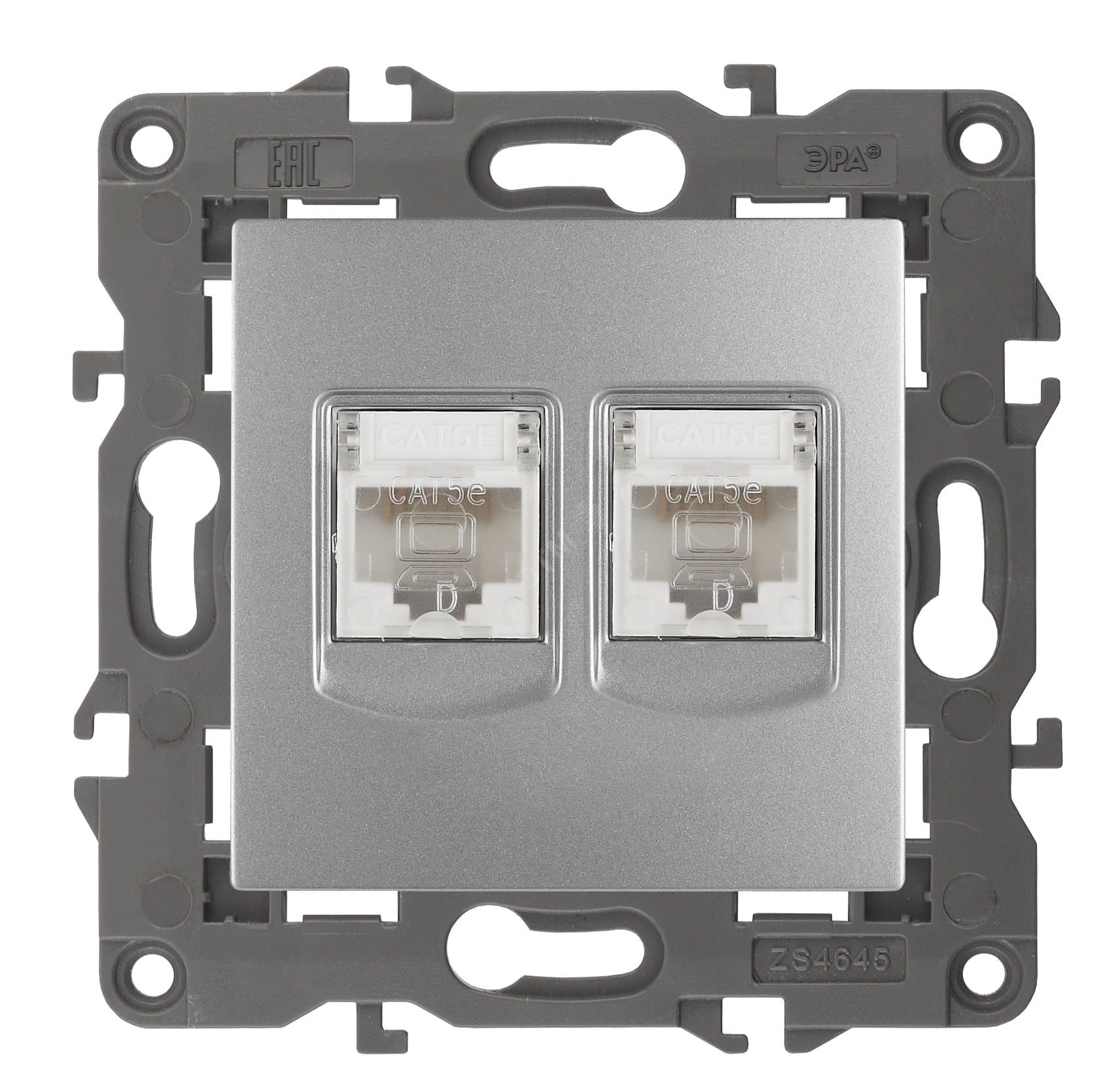 Розетка 2хRJ45, Эра Elegance, алюминий, 14-3108-03