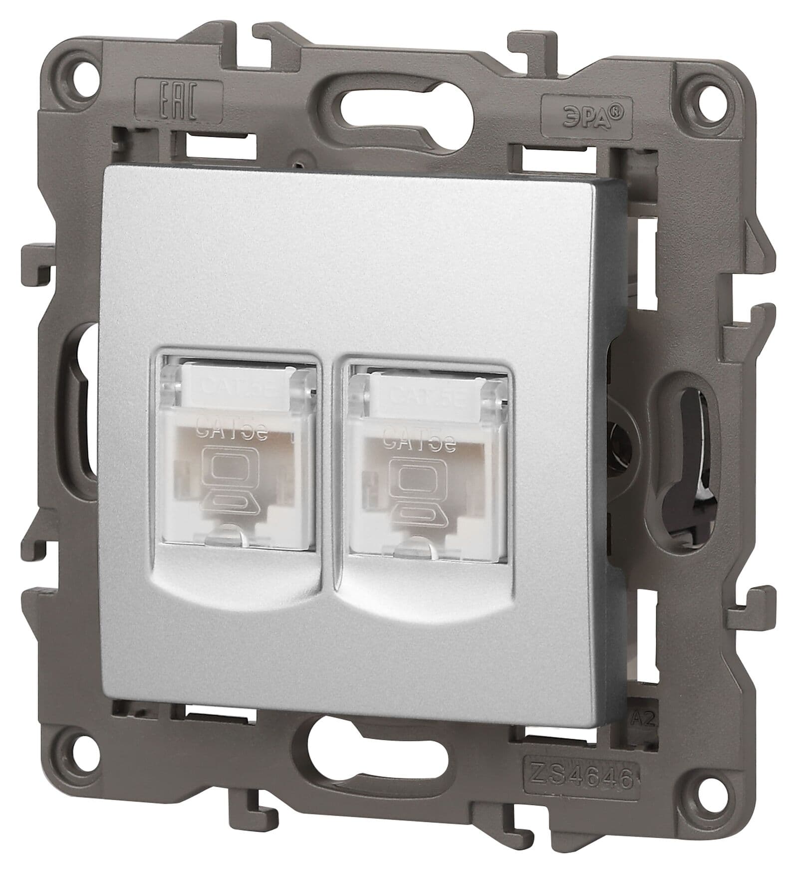 Розетка 2хRJ45, Эра Elegance, алюминий, 14-3108-03