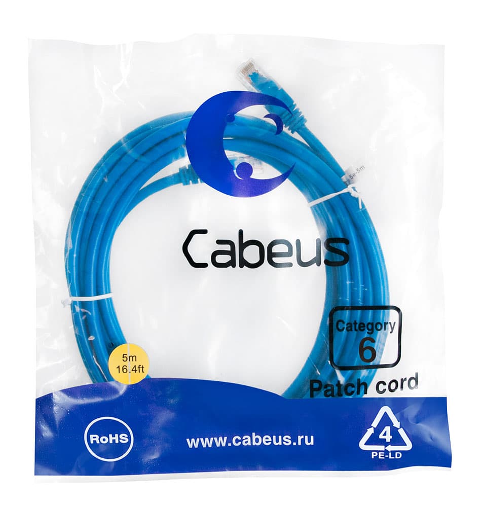 Патч-корд U/UTP, категория 6, 2xRJ45/8p8c, неэкранированный, синий, P