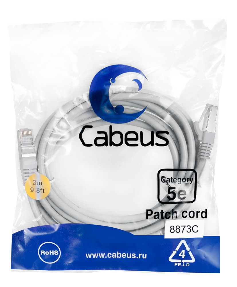 Патч-корд F/UTP, категория 5е, 2xRJ45/8p8c, экранированный, серый, LSZH, 3м