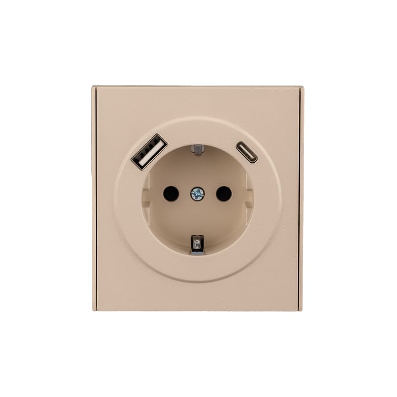 Розетка STRONG одинарная с/з скрытой установки з/ш 16А с USB A+C быстрой зарядки 5В/3А механизм шелк