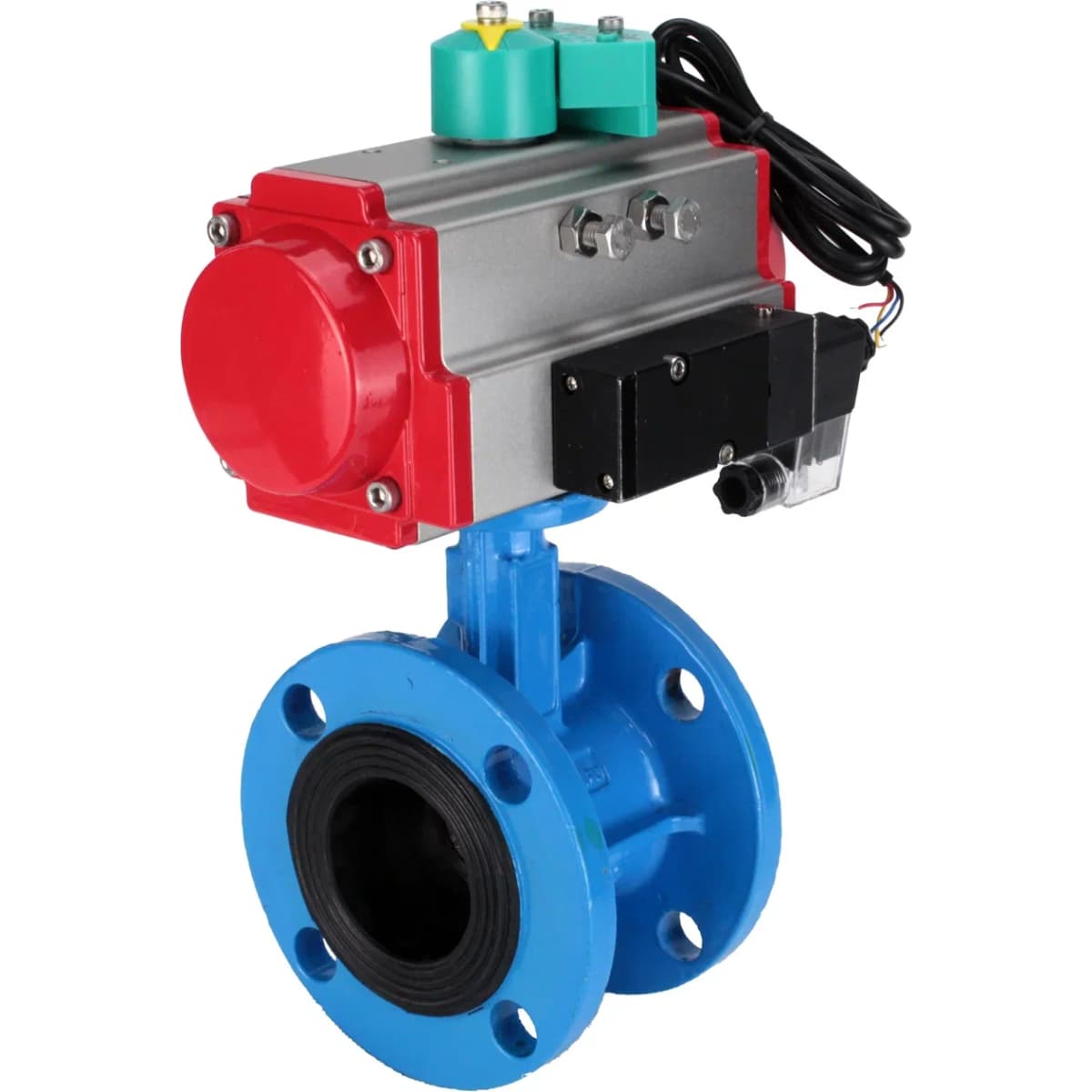 Затвор дисковый поворотный DN.ru GGG40-304-EPDM-2W-F-H Ду65 Ру16 корпус чугун GGG40, диск нержавеющая сталь 304, уплотнение EPDM, с пневмоприводом DA-105, пневмораспределителем PND2-S1EM-52-1NC-J08-220VAC и переключателем МППП-200