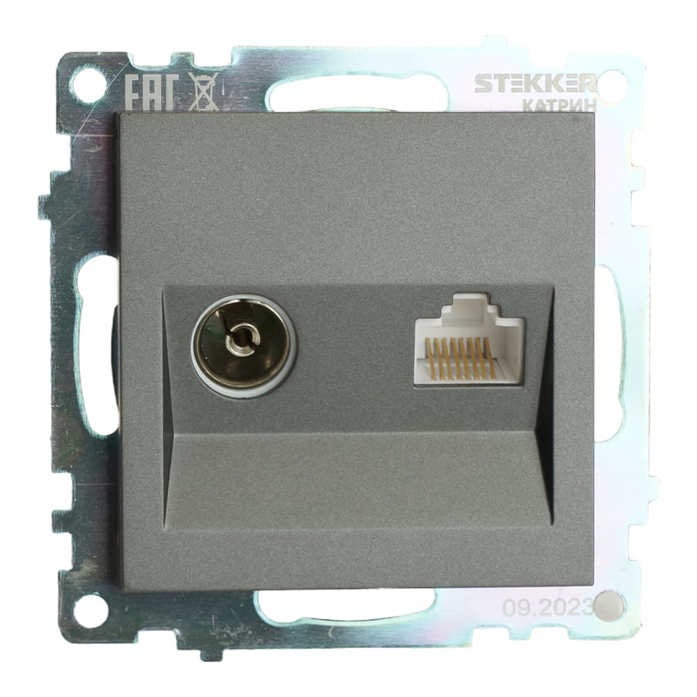 Розетка TV + компьютерная RJ-45 (механизм) серия Катрин графит STEKKER